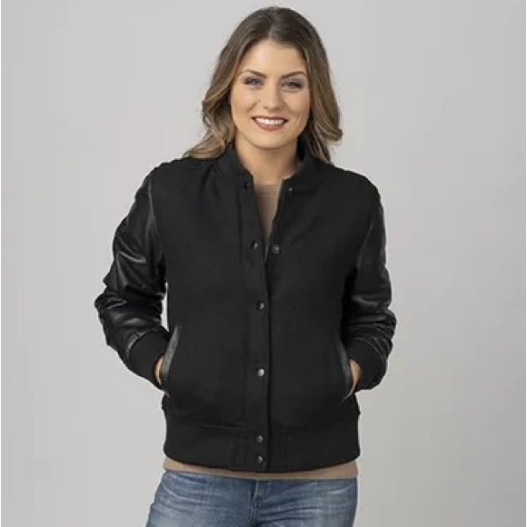 Burk’s Bay Jackets & Blazers - Burk’s Bay Black Women's Wool Leather Sleeve Varsity Jacket Sz M